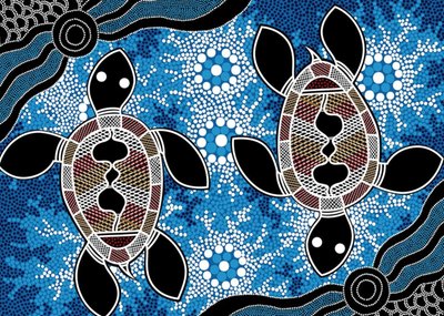 Hogarth Arts Illustrated Turtles Blue Aboriginal Art Pattern Card