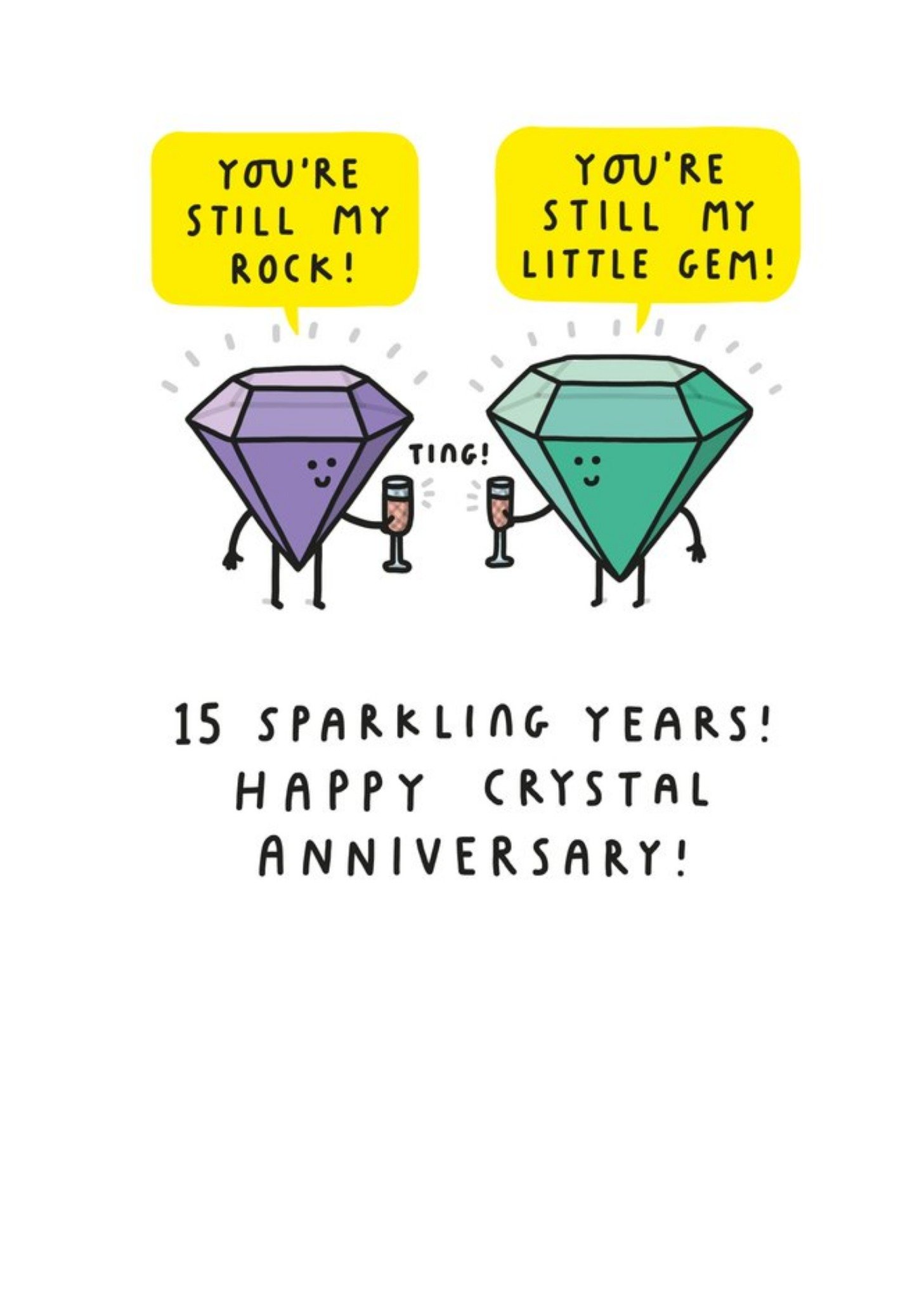 Moonpig Pair Of Gems Toasting Cartoon Illustration Fifteenth Anniversary Funny Pun Card