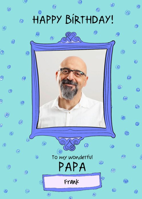 Photo Upload Illustrated Purple Frame Papa Birthday Card