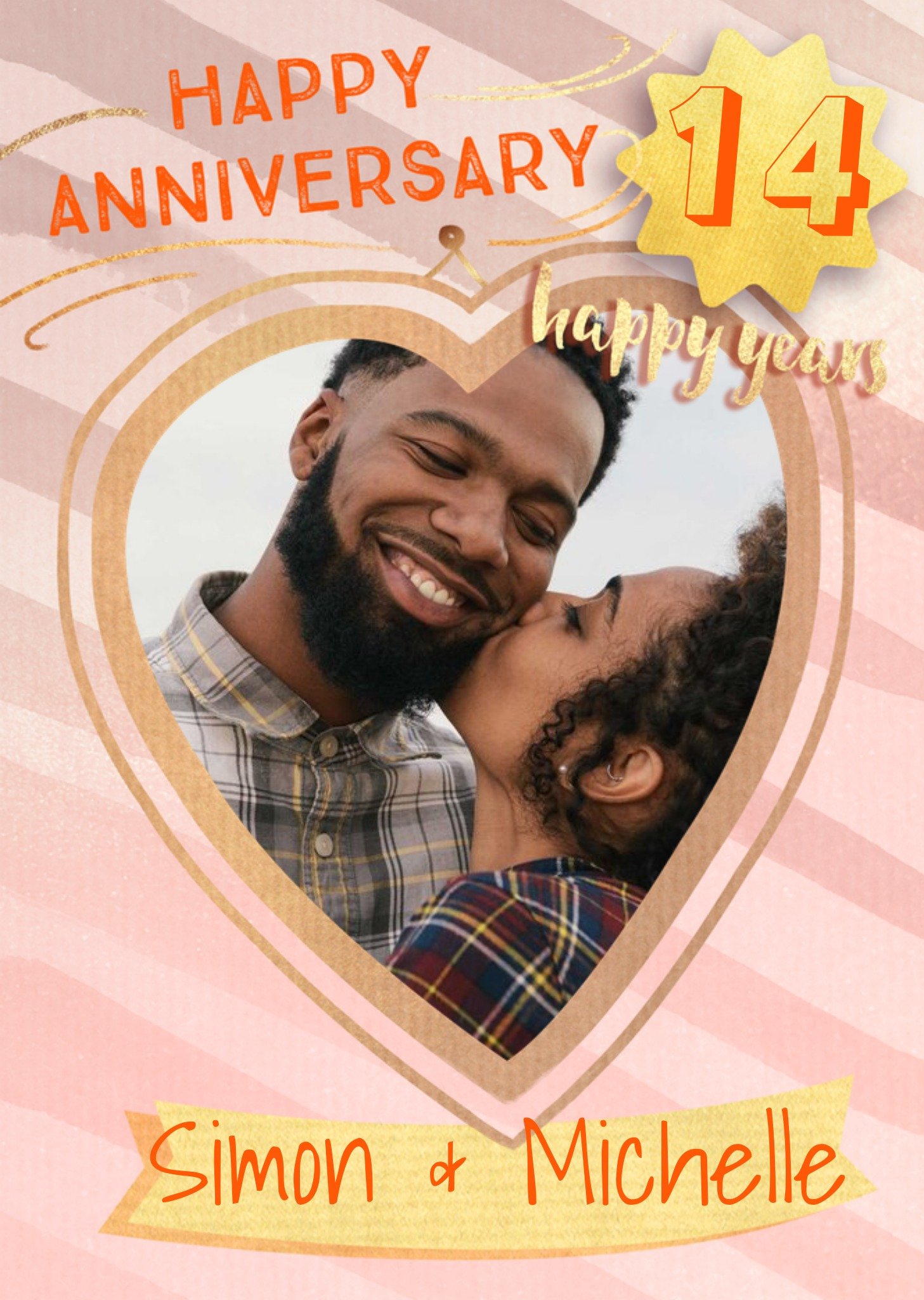 Moonpig Heart Shaped Photo Frame On A Pink Striped Background Photo Upload Anniversary Card