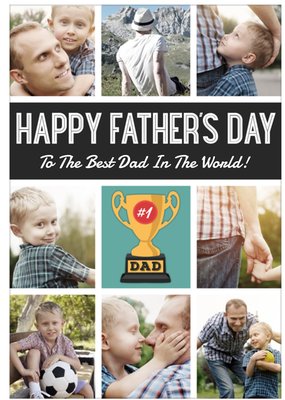 Number One Dad Trophy Photo Grid Upload Happy Father's Day Card