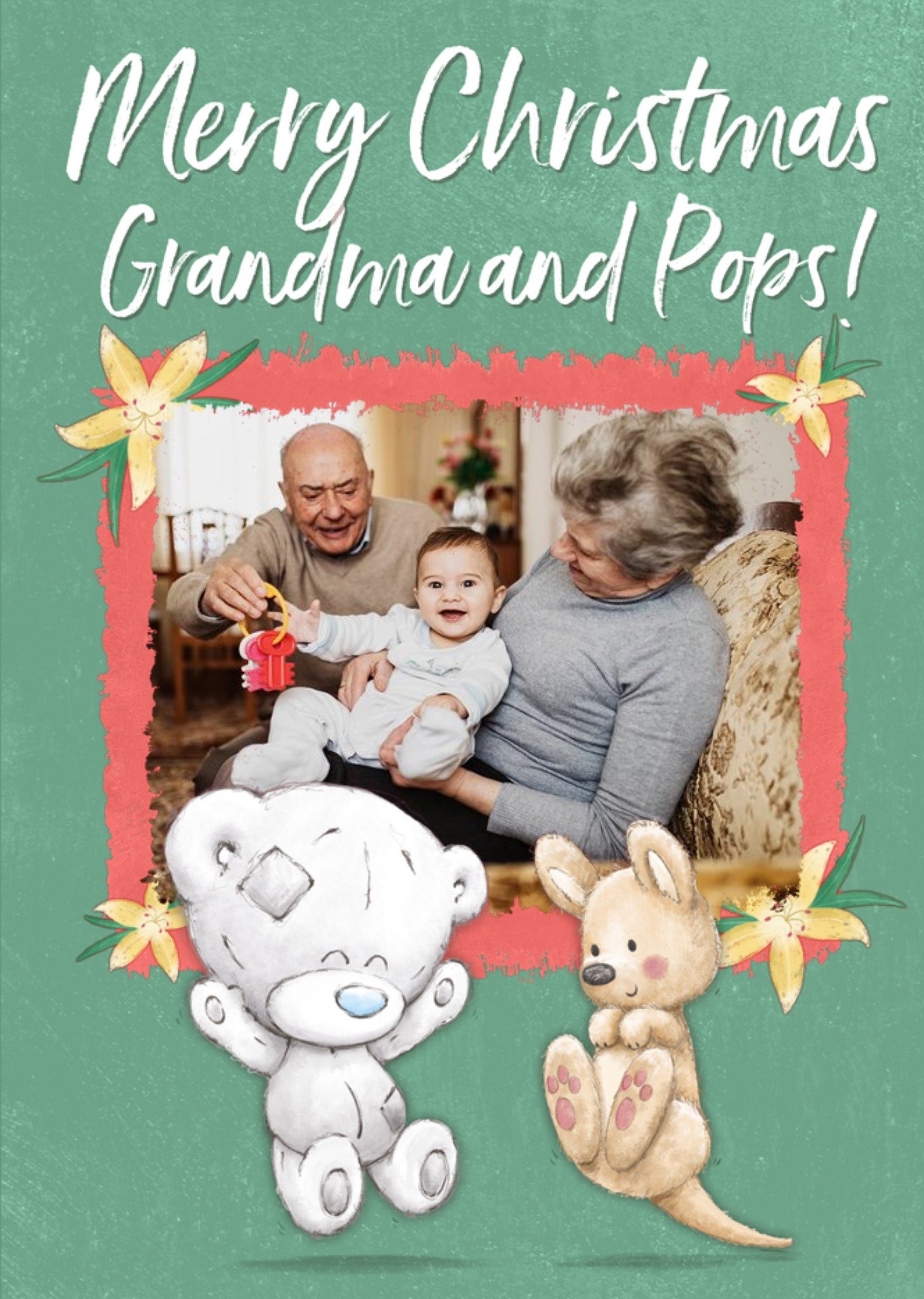 Tiny Tatty Teddy Merry Christmas Grandma & Pops Photo Upload Card