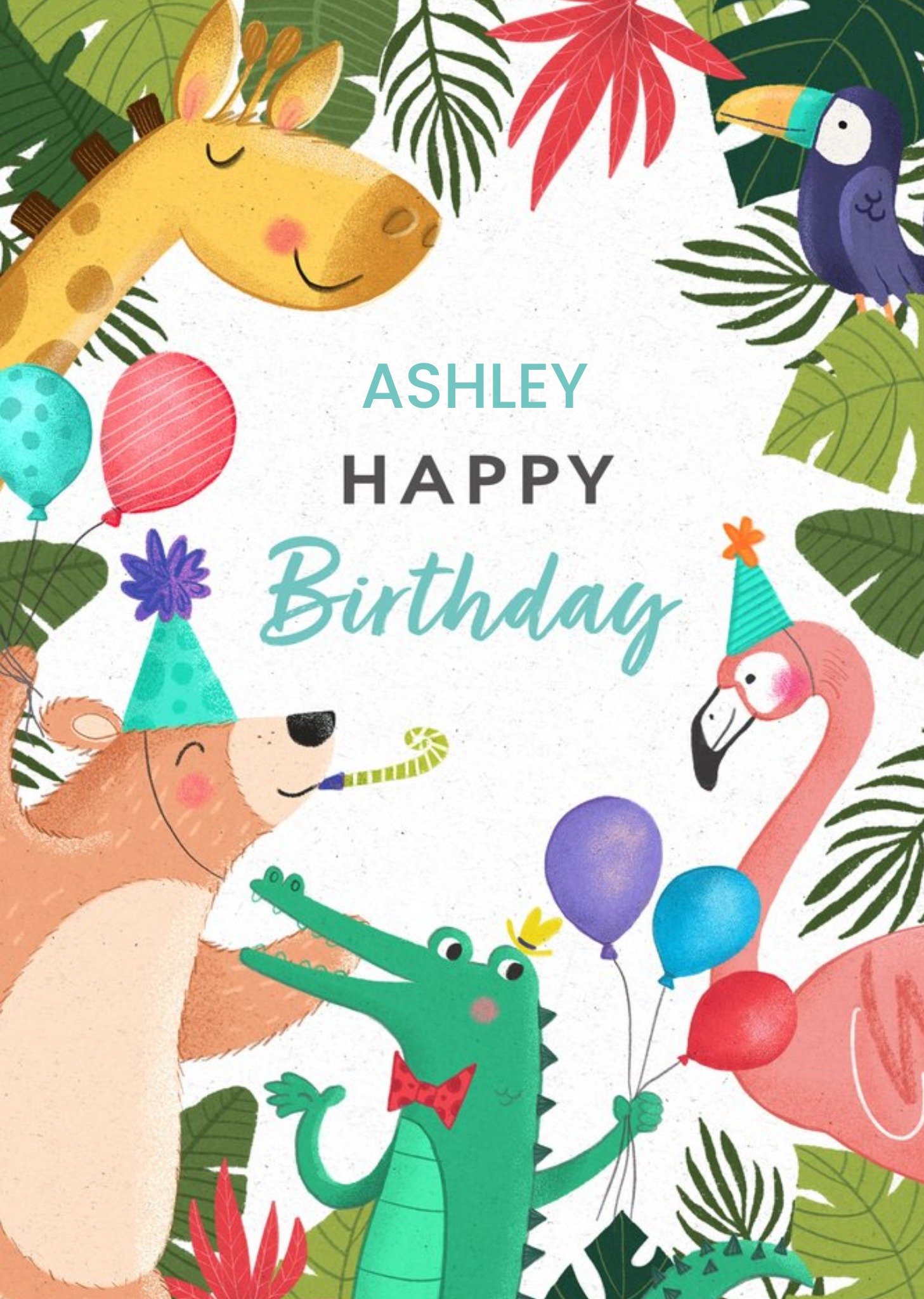 Moonpig Floral Framed Animals Celebrating A Birthday Personalised Name Card