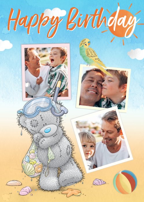 Snorkling Tatty Teddy Photo Upload Beach Birthday Card