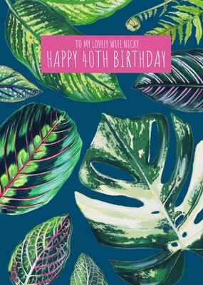 Leaves Illustration Personalise Age Wife Birthday Card