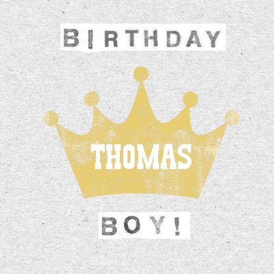 Gold Crown Personalised Birthday Boy Card