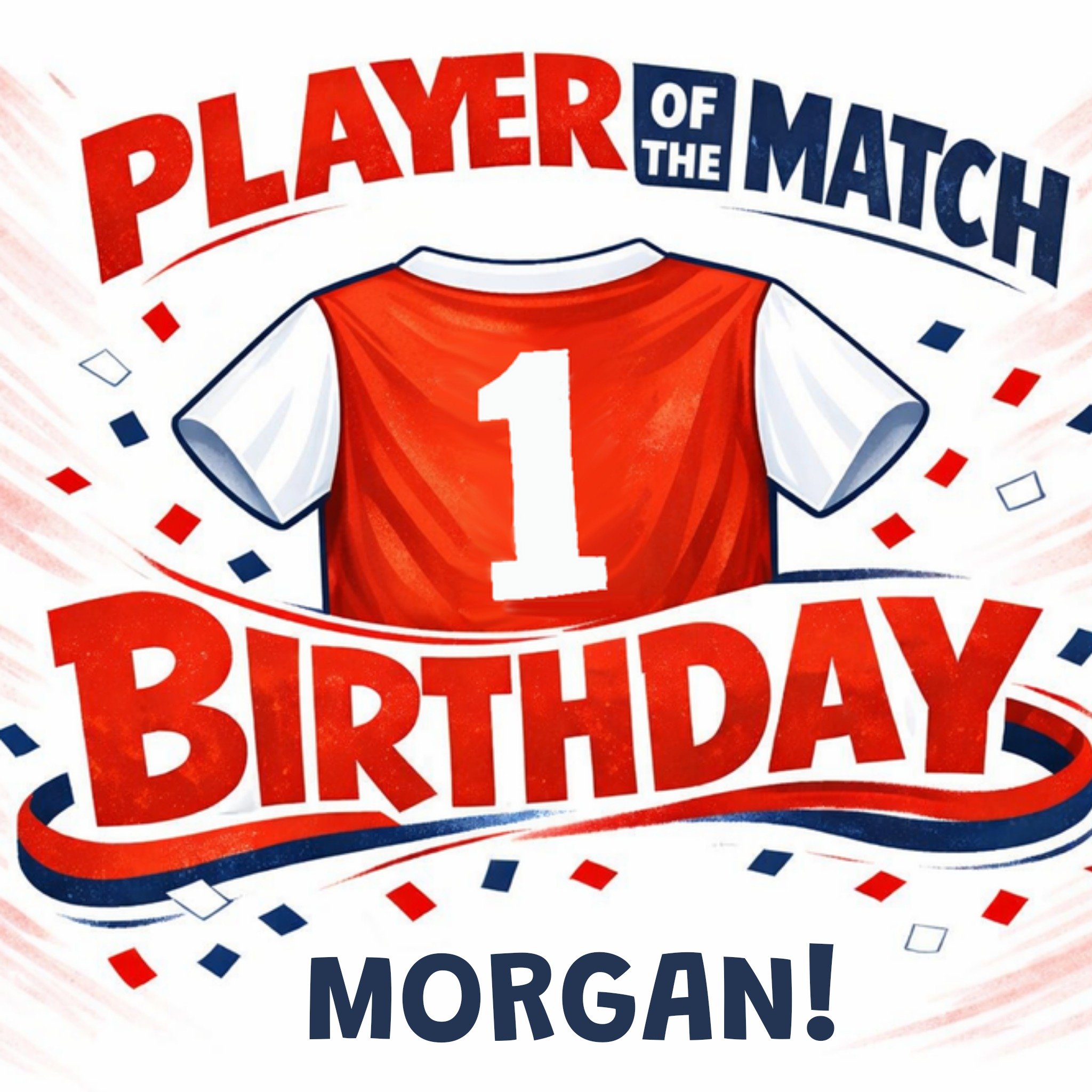 Moonpig Player Of The Match Red & White Football Shirt Birthday Card