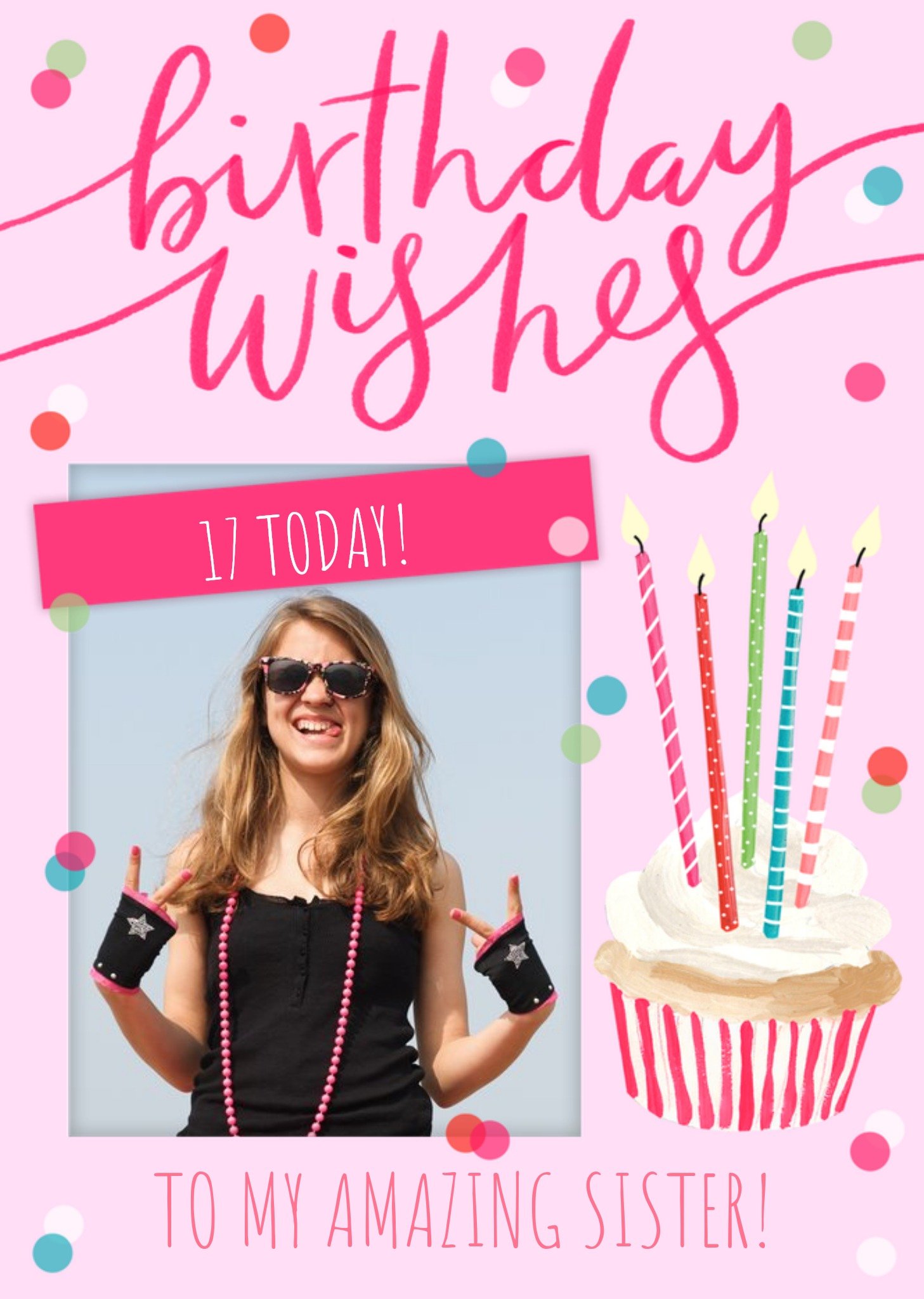 Okey Dokey Design Okey Dokey Cute Cupcake Illustration Amazing Sister Photo Upload Birthday Card