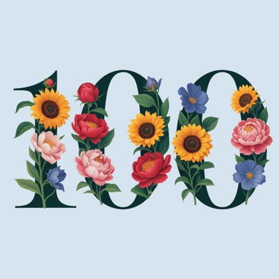 Vintage Floral Illustrated 100th Birthday Card 
