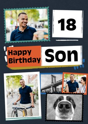 Modern Photo Upload Collage Son Birthday Card