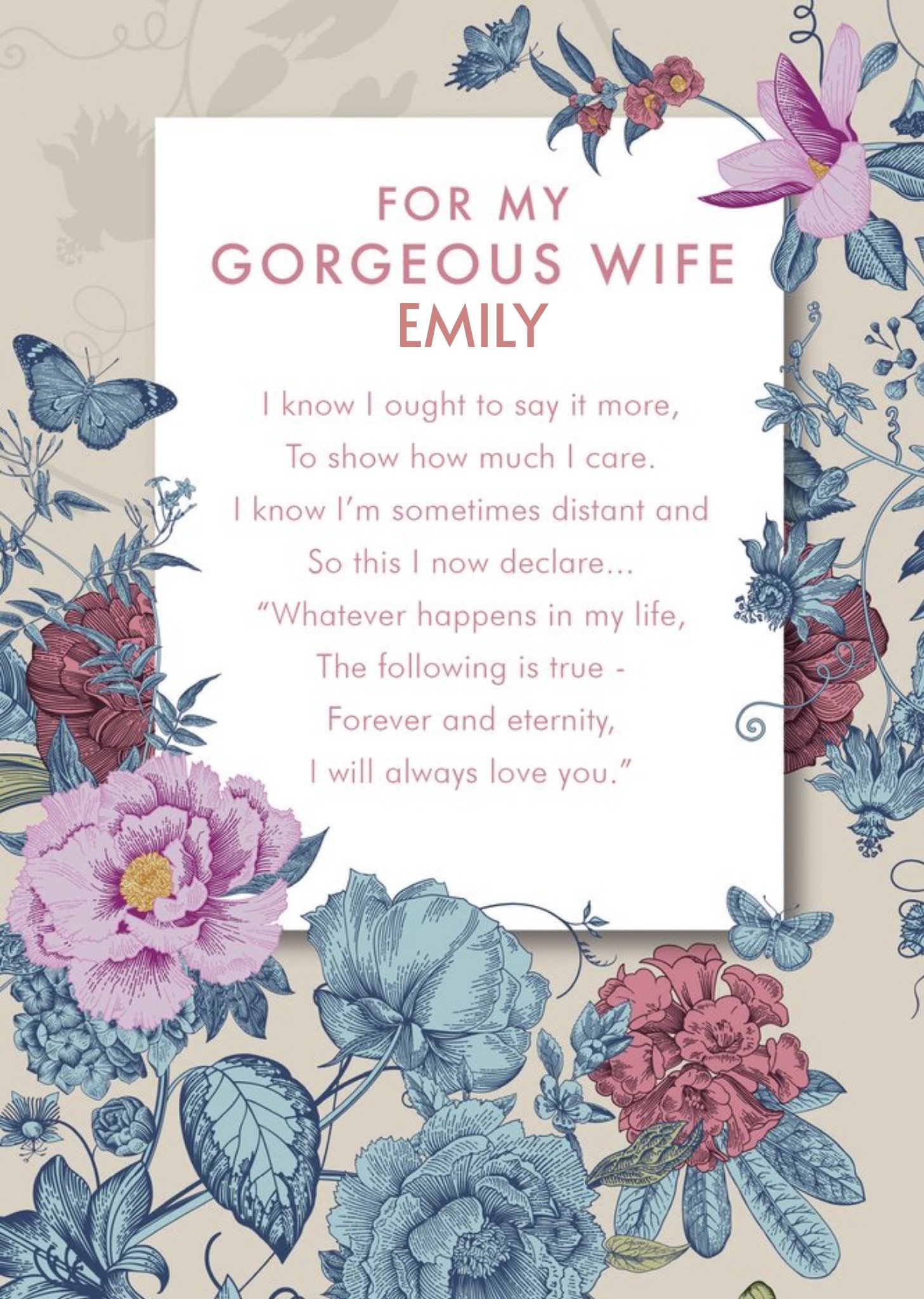 Moonpig Gorgeous Wife Floral Verse Card