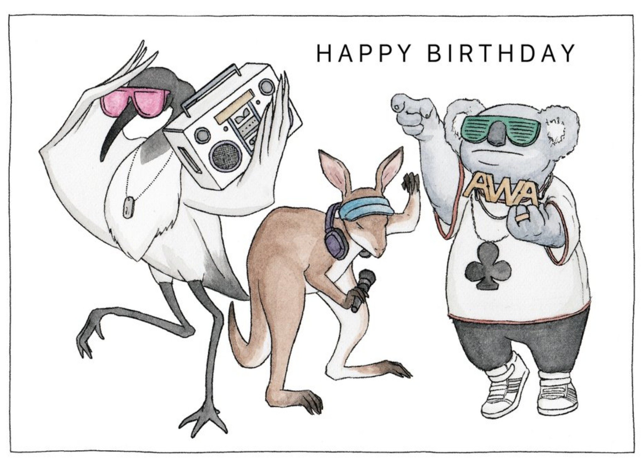 Moonpig Illustration Of A Cool Animal Rap Crew Birthday Card