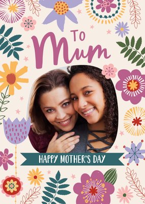 Oval Photo Frame Surrounded By Colourful Flowers Mother's Day Photo Upload Card