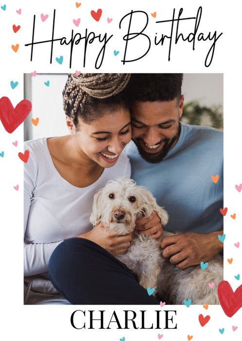 Lovable Love Hearts Photo Upload Birthday Greetings Card