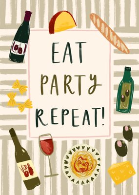 Eat Party Repeat Illustrated Food And Wine Card