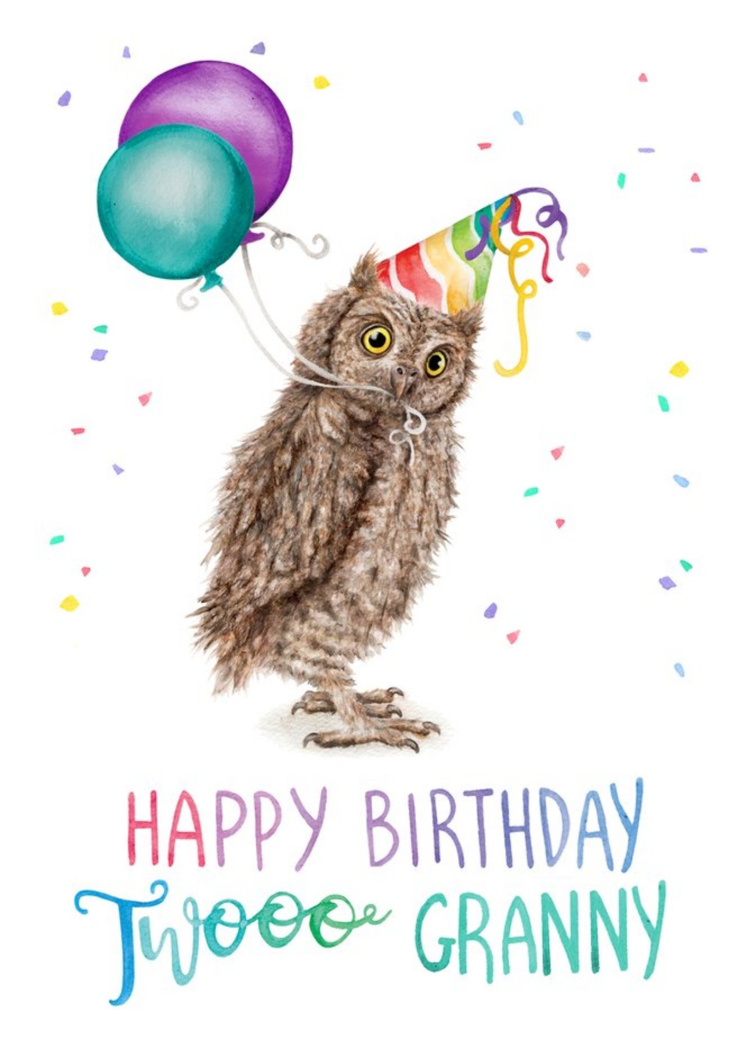 Moonpig Illustration Owl Happy Birthday Twooo Granny Card