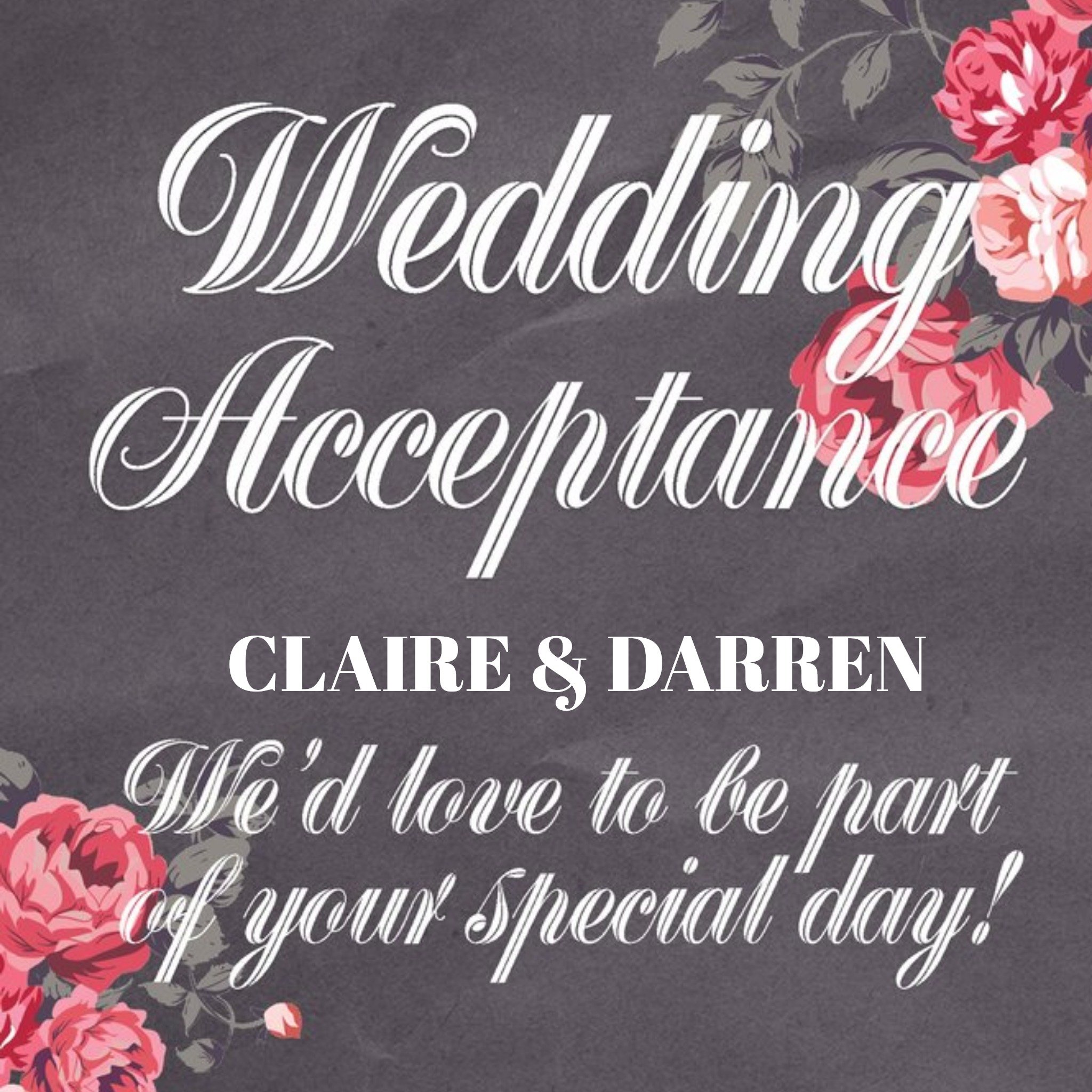 Moonpig Pink Roses Personalised Wedding Acceptance Card