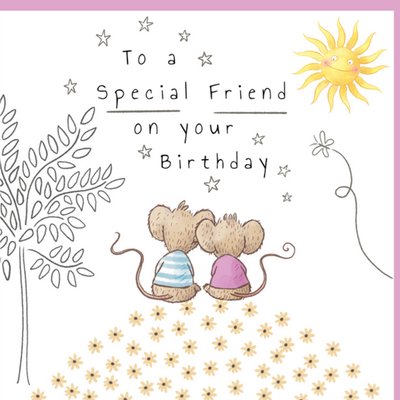 Mo and Mi Mary Cousins To A Special Friend Illustrated Mice On A Hilltop Birthday Card