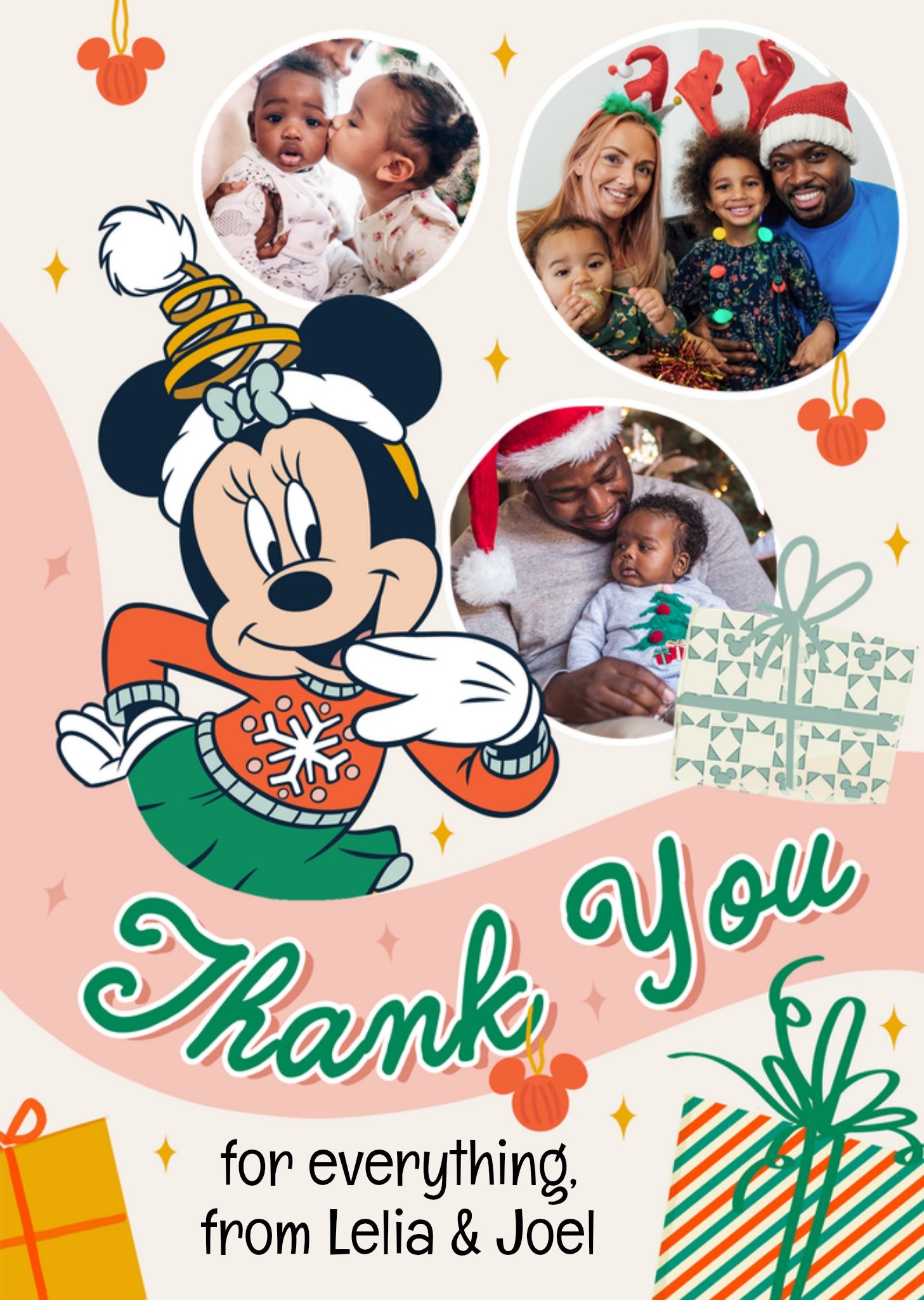 Mickey Mouse Retro Traditional Disney Minnie Mouse Photo Upload Christmas Thank You Card