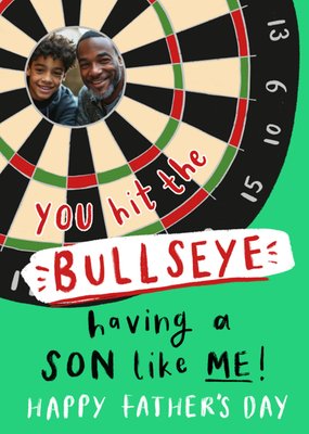 You Hit The Bullseye Illustrated Dartboard Photo Upload Father’s Day Card