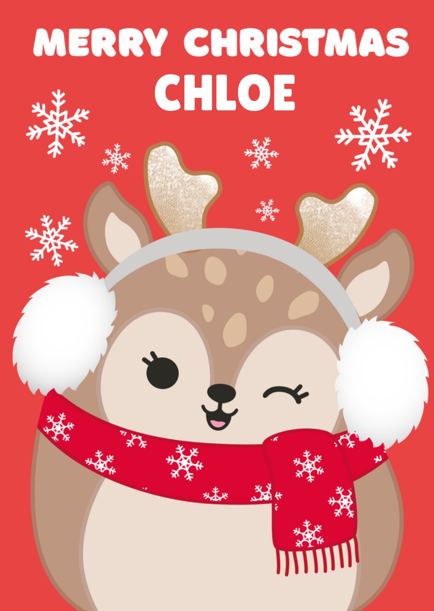 Moonpig Squishmallows Cute Reindeer In Earmuffs Christmas Card