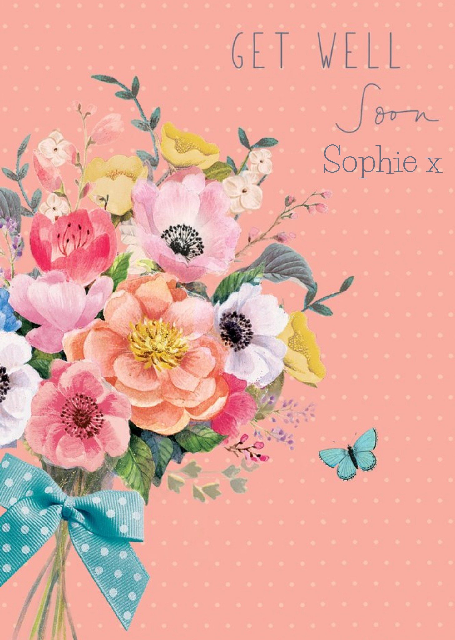 Moonpig Illustration Of A Bouquet Of Flowers Get Well Soon Card