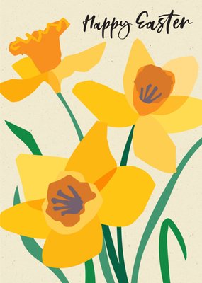 Daffodil Illustrated Happy Easter Card