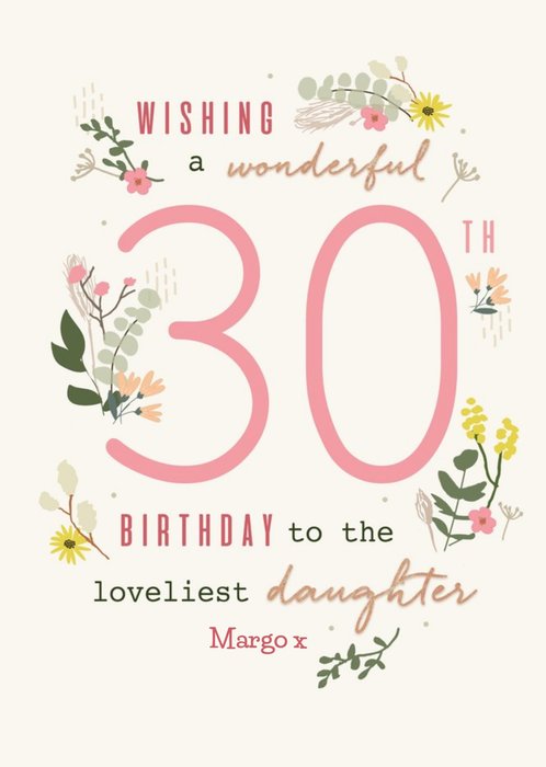 Wishing A Wonderful 30th Birthday To The Loveliest Daughter Floral Birthday Card