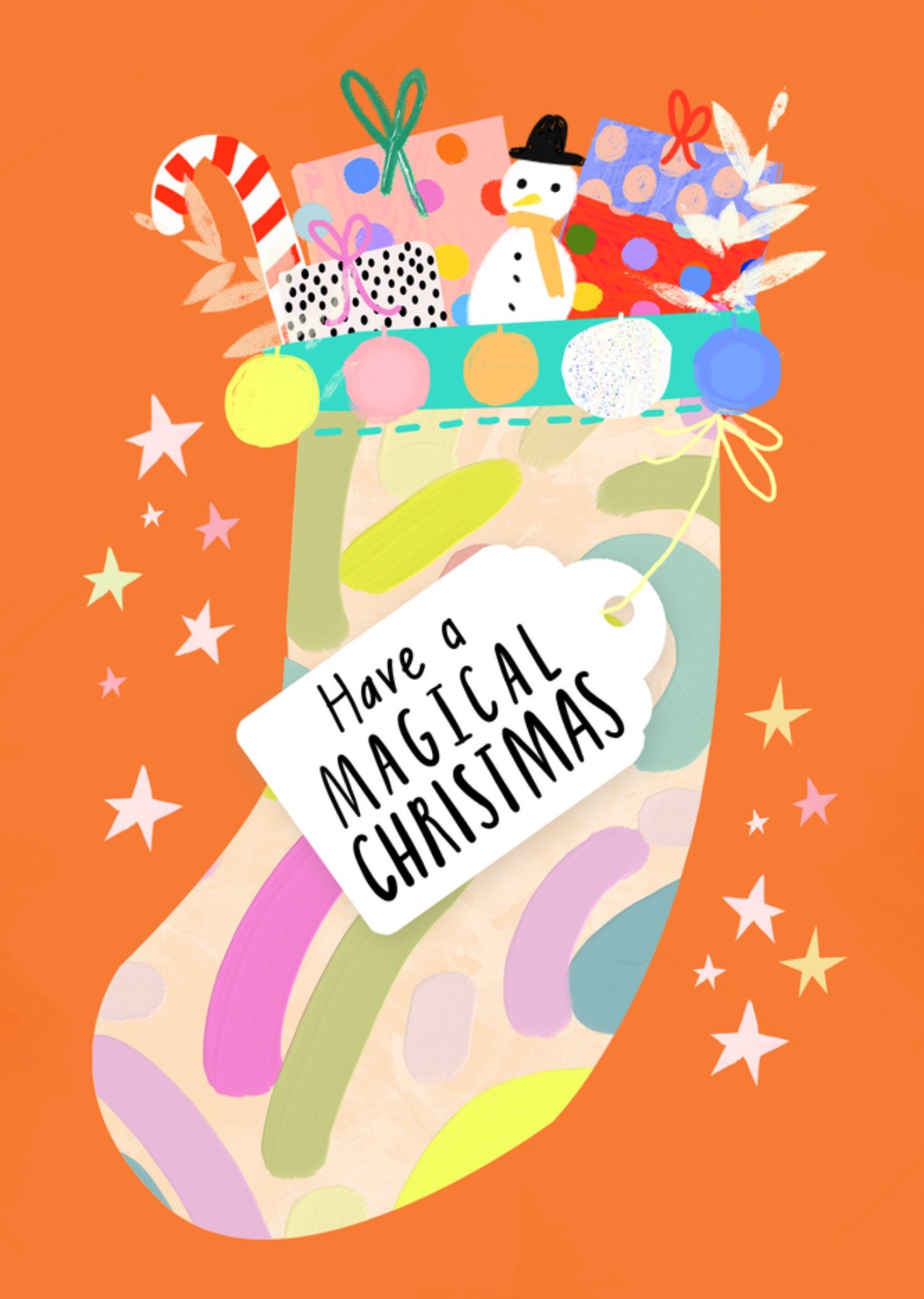 Moonpig Magical Christmas Illustrated Colourful Stocking Card