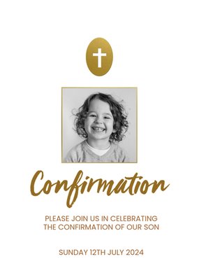 Metallic Gold Photo Upload And Personalised Confirmation Card