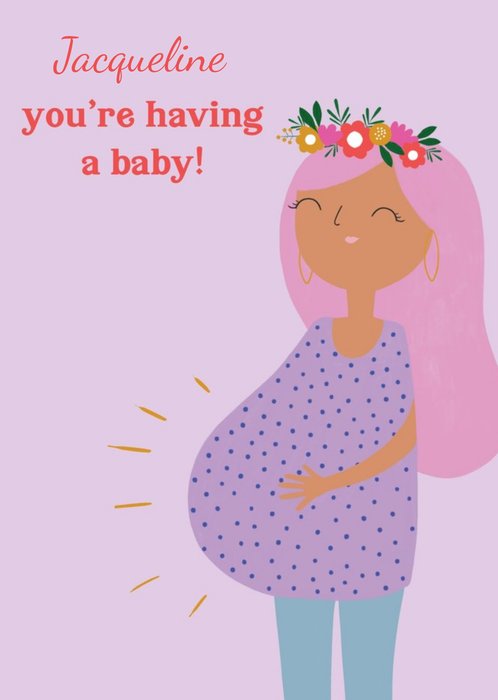 Illustrated Pregnant Woman Customisable New Baby Card