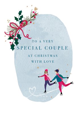 Special Couple Ice Skaters Illustrated Christmas Card