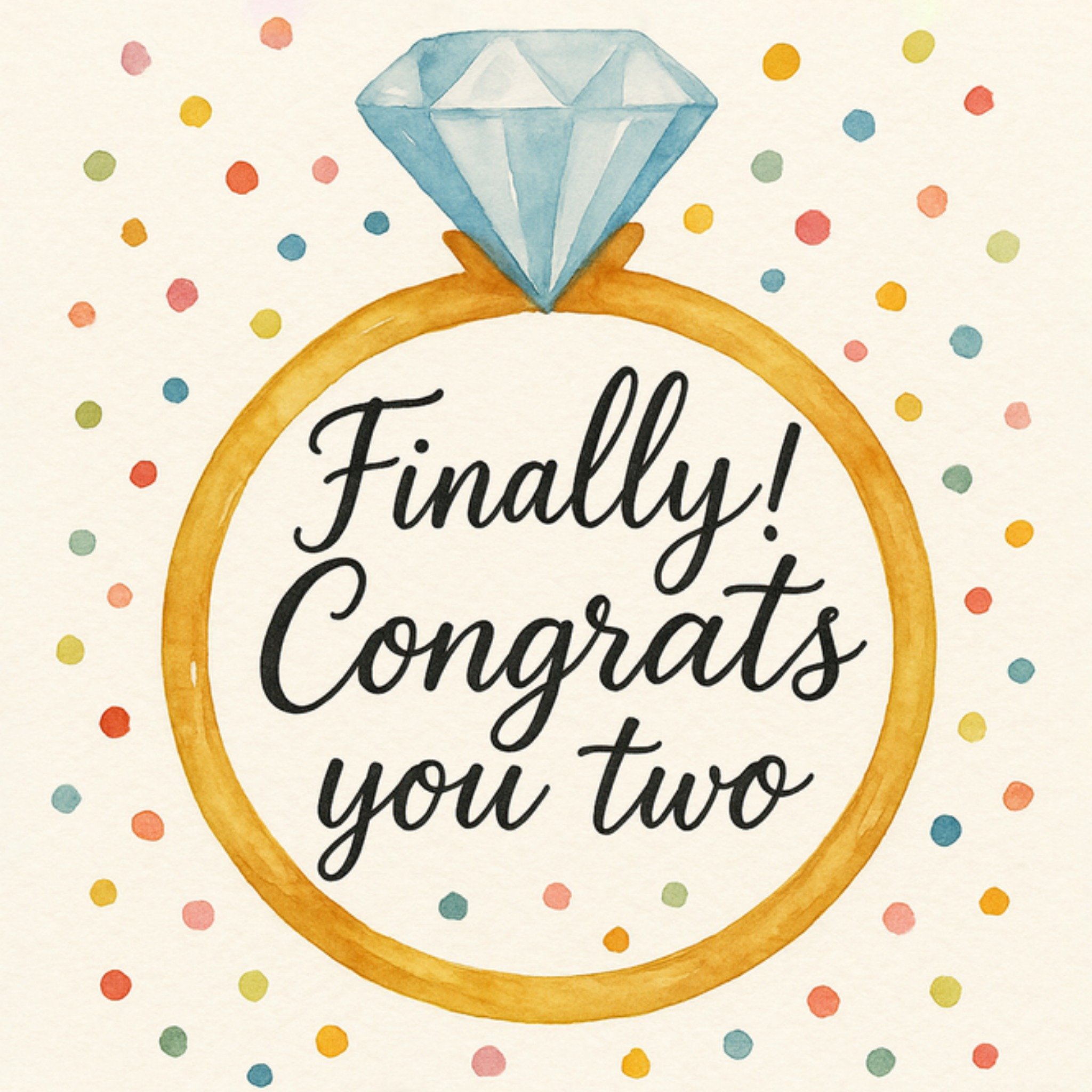 Moonpig Finally Congrats You Two Script Typography Illustrated Engagement Card
