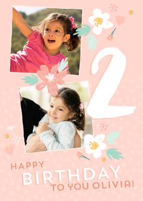 Modern Illustrated Photo upload 2nd Birthday Card