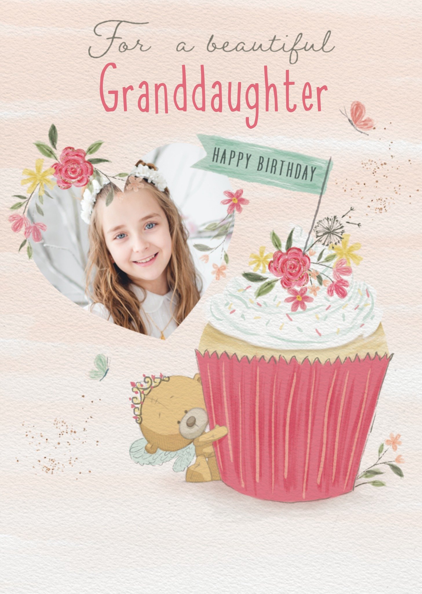 Uddle For A Beautiful Granddaughter Illustrated Cupcake Photo Upload Birthday Card, Large