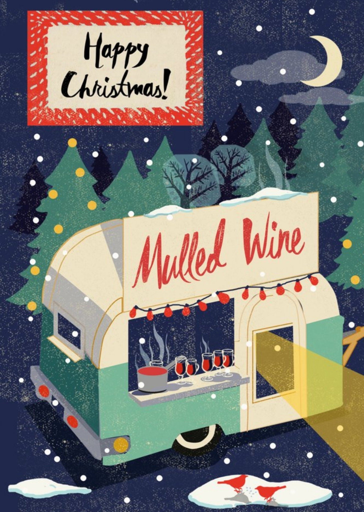 Moonpig Illustrative Winter Night Mulled Wine Camper Van Christmas Card