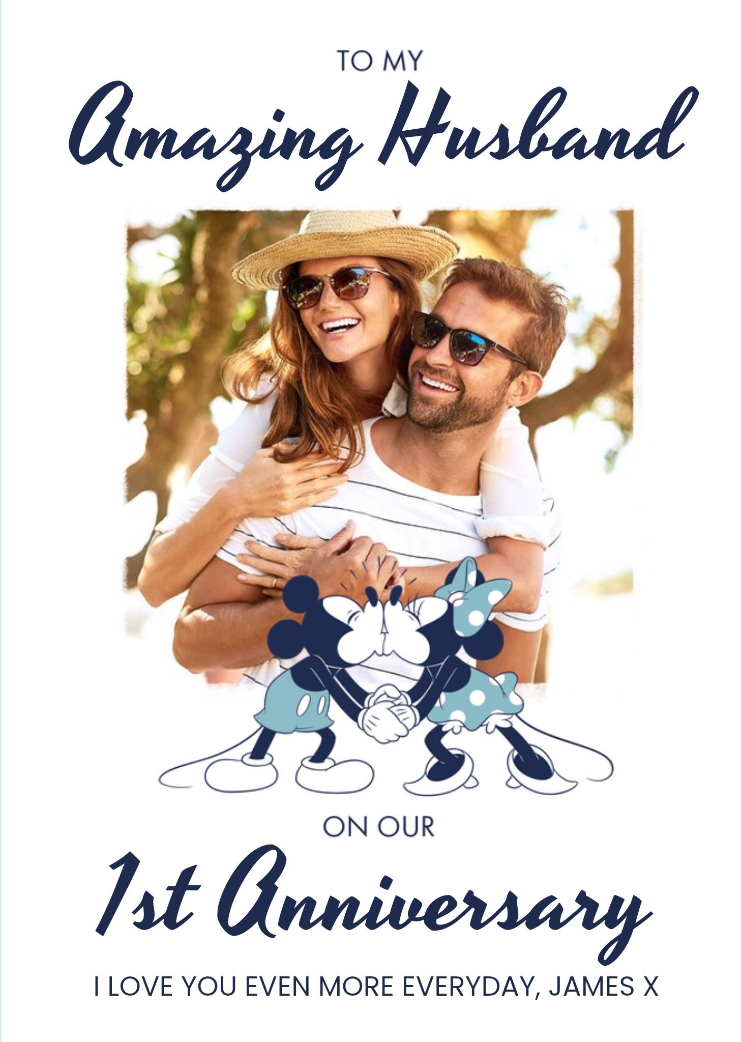 Mickey Mouse Disney Mickey And Minnie Mouse Amazing Husband 1st Anniversary Photo Upload Card