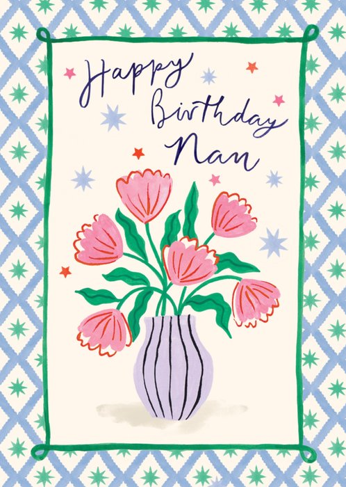 Floral Illustrated Happy Birthday Nan Card