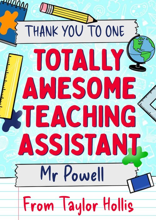 Bold Typography Surrounded By School Stationery Teaching Assistant's Thank You Card