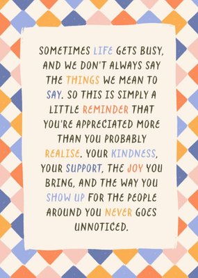A Little Reminder That You're Appreciated Chequerboard Friendship Card