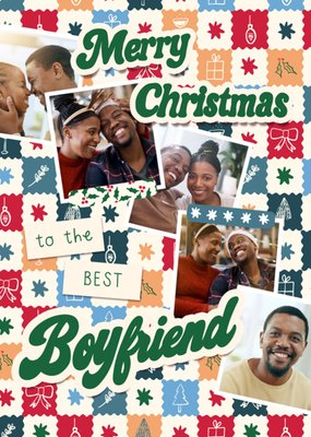 Merry Christmas To The Best Boyfriend Typography Photo Upload Card