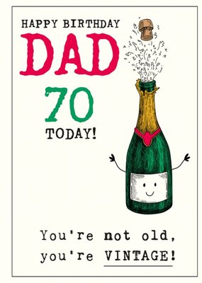 Illustration Of A Bottle Of Wine Character Dad's Seventieth Birthday Card