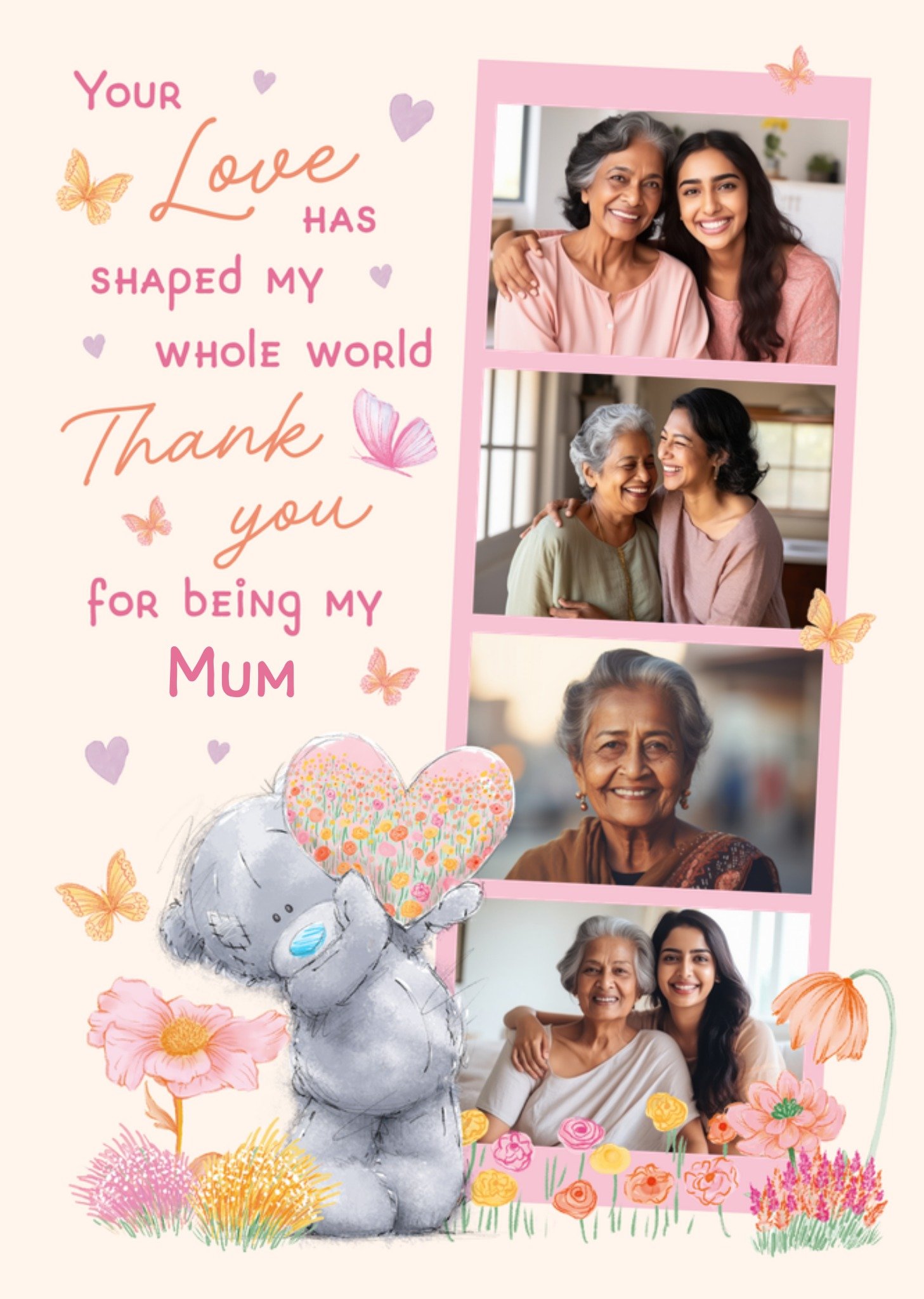 Moonpig Tatty Teddy Flowers And Butterflies Photo Upload Mother's Day Card