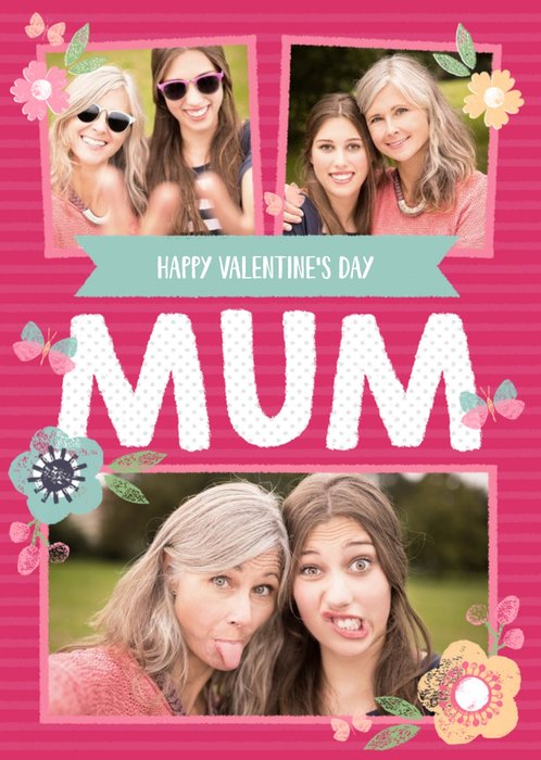Pastel Flowers Multi-Photo Personalised Valentine's Day Card