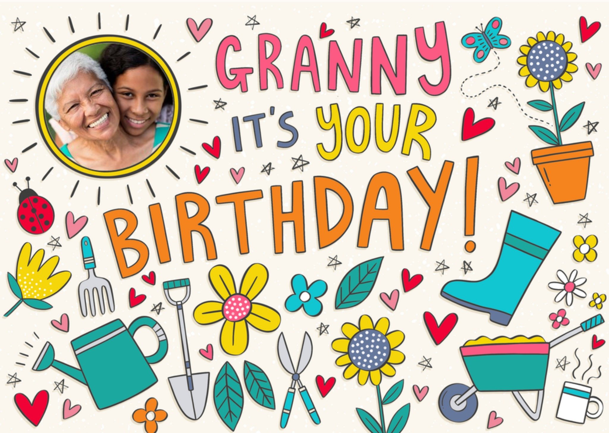 Moonpig Illustrated Gardening Photo Upload Granny Birthday Card