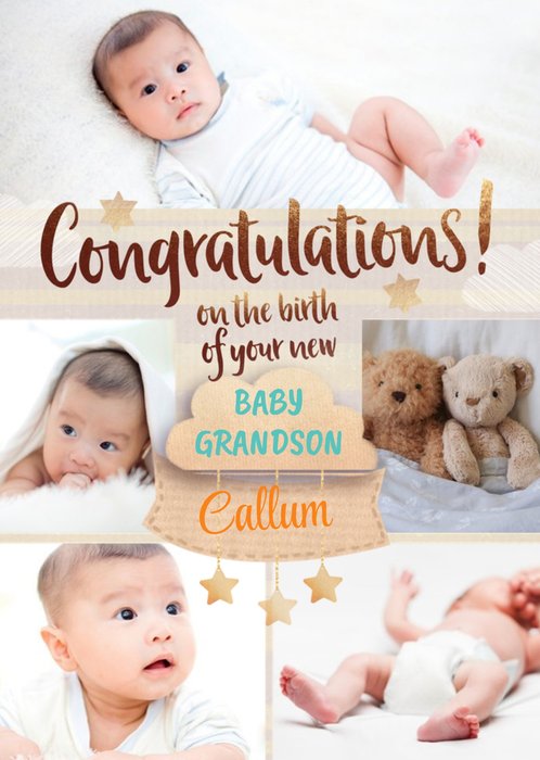Multiple Photo Upload Card Congratulations On The Birth Of Your Grandson Card