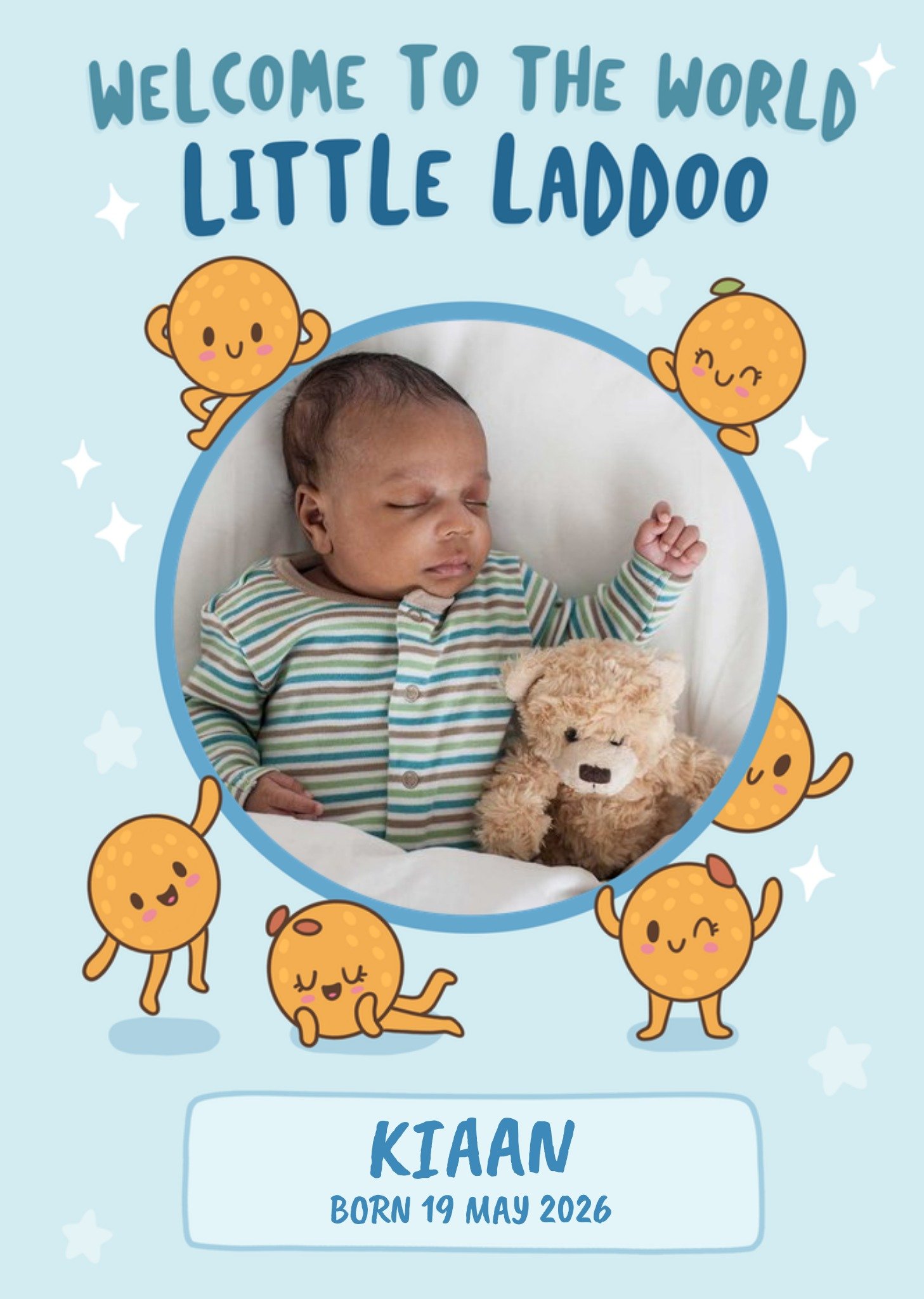Moonpig Welcome To The World Little Laddoo Photo Upload New Baby Boy Card