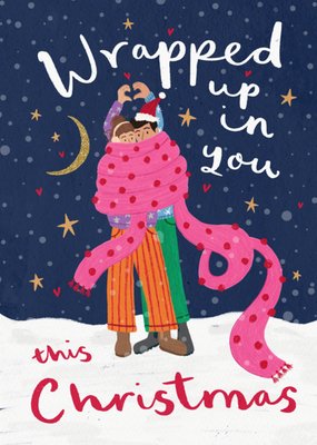 Wrapped Up In You Illustrated Couple Christmas Card