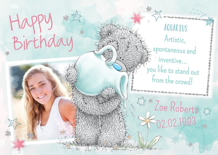 Me To You Tatty Teddy Aquarius Zodiac Happy Birthday Photo Card