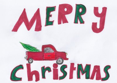 Pickup Truck & Tree Merry Christmas Card